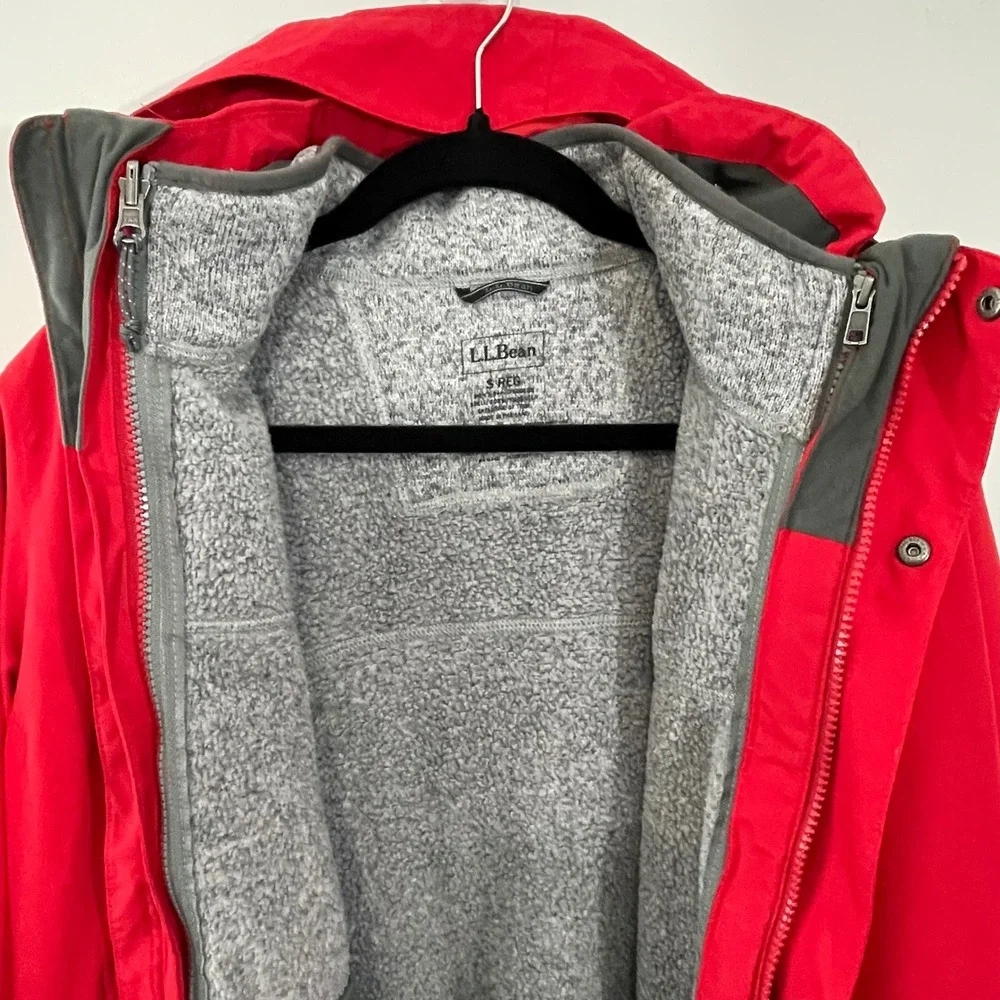 L.L. Bean Men's Small‎ 3 in 1 Sweater Fleece Jacket Red Gray Coat Waterproof
